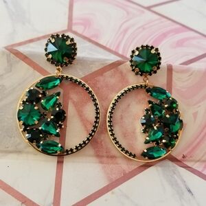 Green gemstones rhinestone earrings, costume jewelry bran
